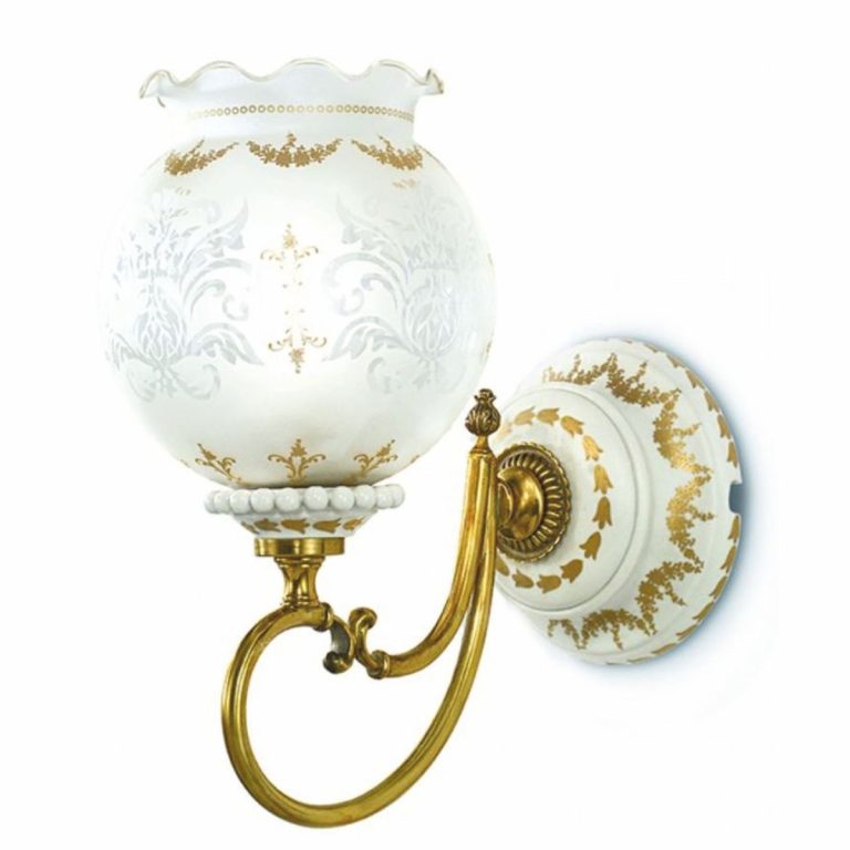 Applique murale baroque de luxe blanc / or / laiton H. 32 cm