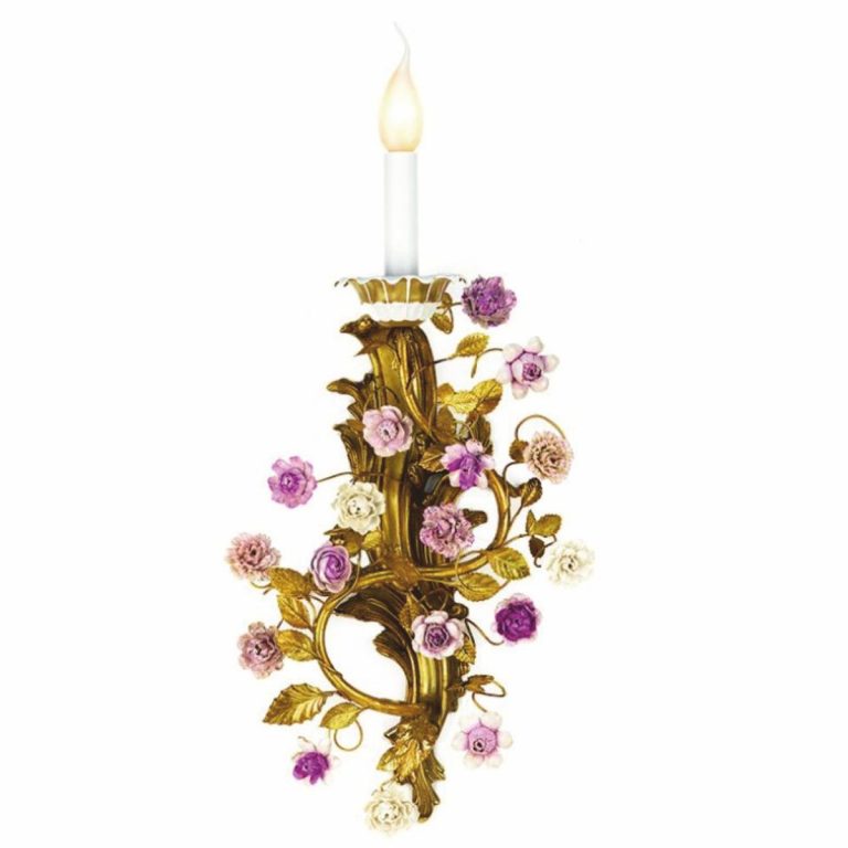 Applique murale baroque de luxe en métal avec fleurs en porcelaine laiton / multicolore H. 58 cm