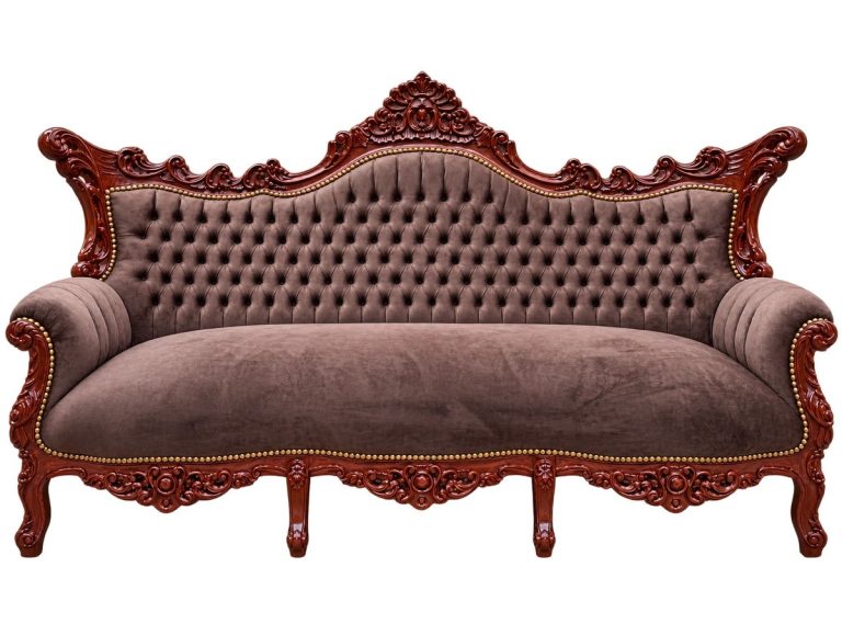 Canapé 3 places Baroque style antique, bois massif marron / marron, 184 x 125 x 81 cm