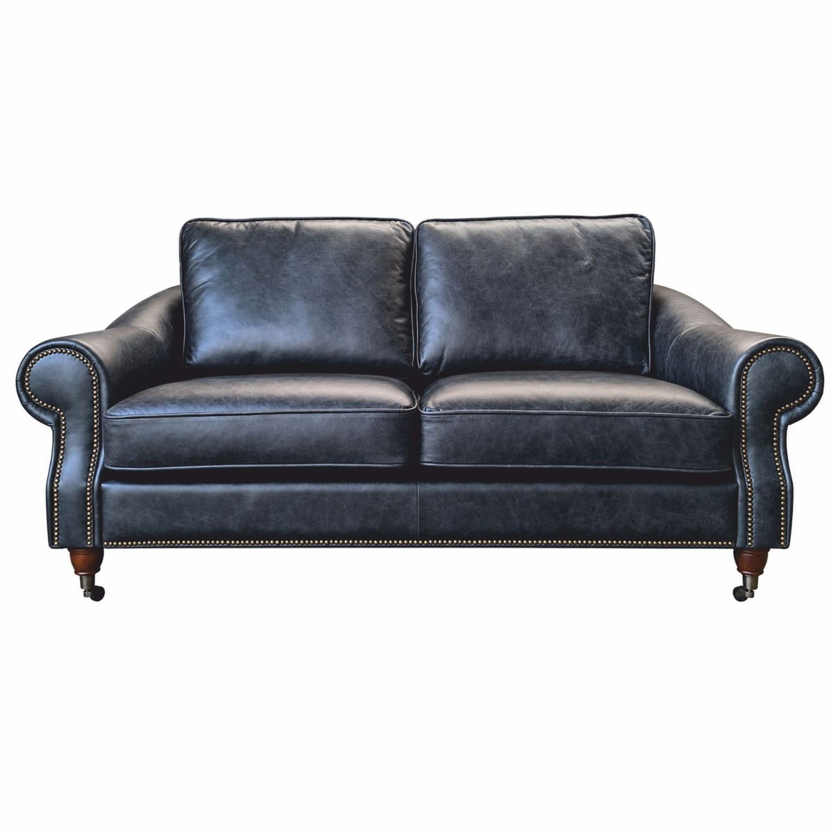 Canapé de luxe en cuir noir vintage / marron foncé 195 cm