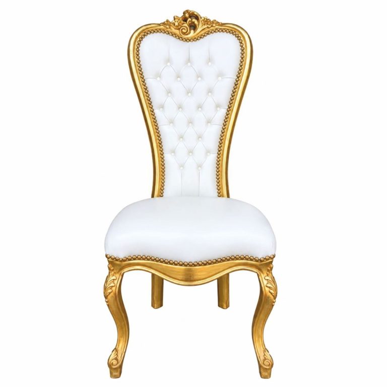 Chaise trône baroque en similicuir blanc / or H. 141 cm