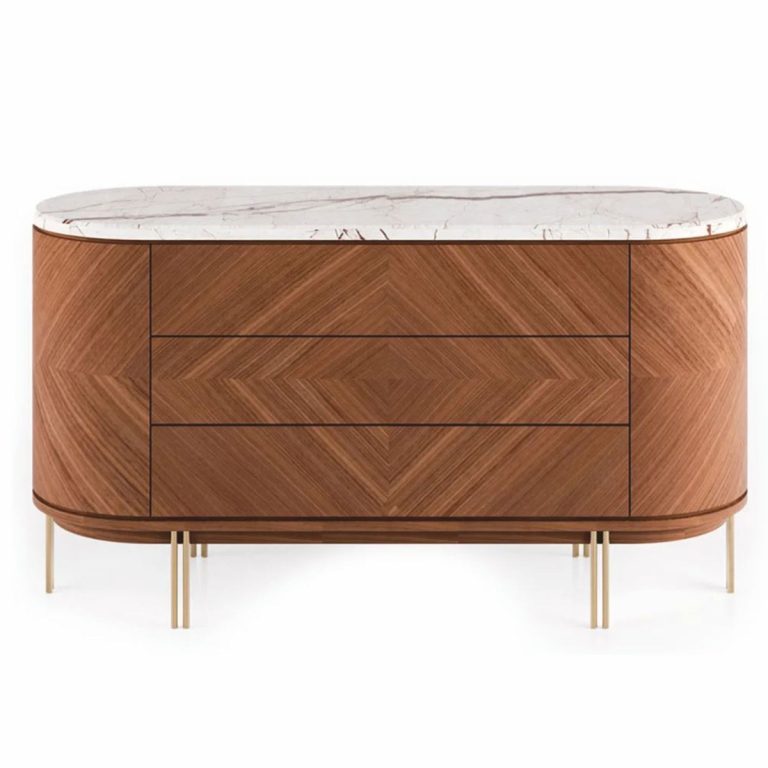 Commode de luxe avec 3 tiroirs marron / blanc / laiton 155 cm