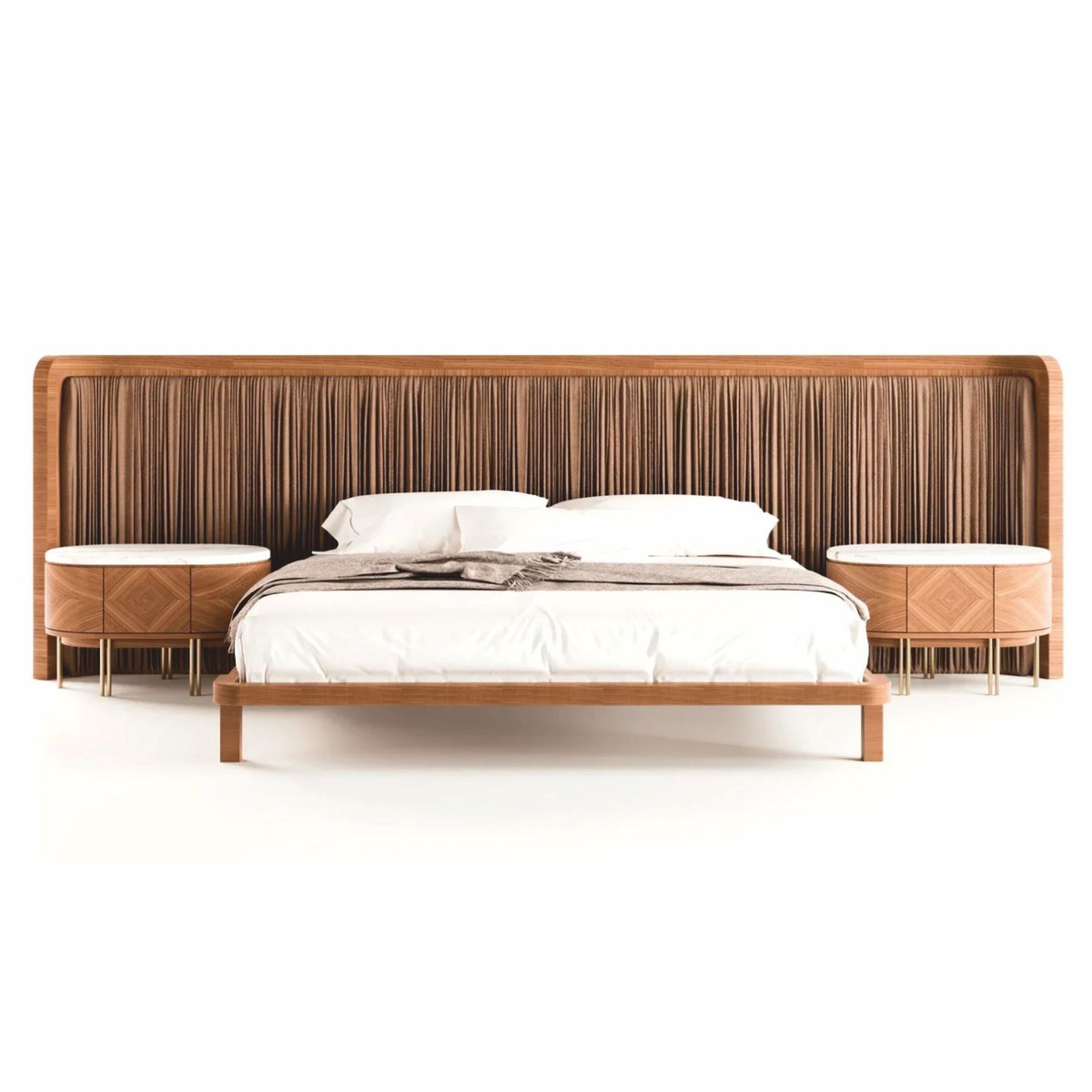 Ensemble de chambre de luxe marron / blanc / laiton
