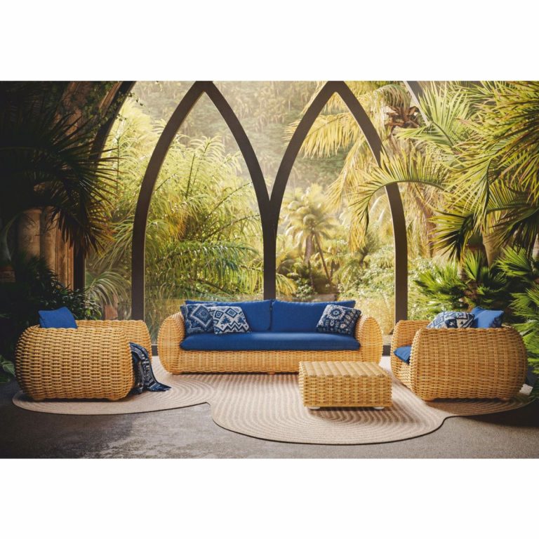Ensemble de meubles de jardin de luxe naturel / bleu