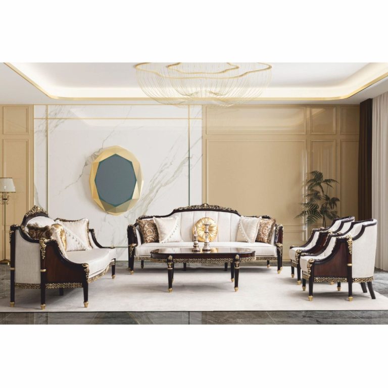 Ensemble de salon baroque de luxe naturel / marron foncé / or