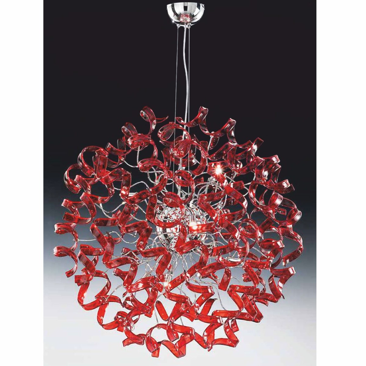 Lampe suspendue LED de luxe rouge / argent Ø 80 x H. 160 cm