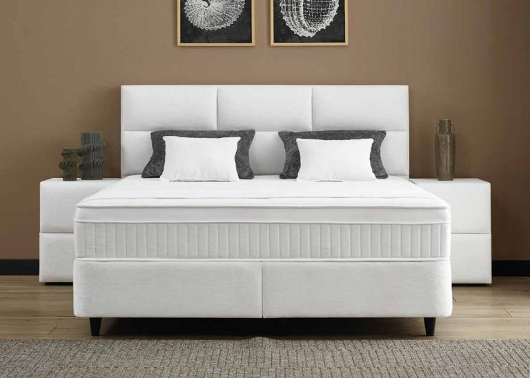 Lit Boxspring de Luxe avec Tête de Lit à Panneaux Blanc 90 x 200 cm