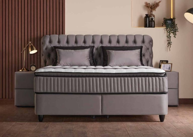 Lit Boxspring de Luxe avec Tête de Lit Chesterfield Gris 180 x 200 cm