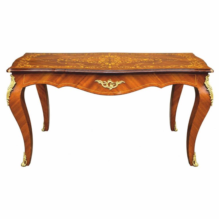 Table à manger baroque en bois massif marron marqueterie / or 160 cm
