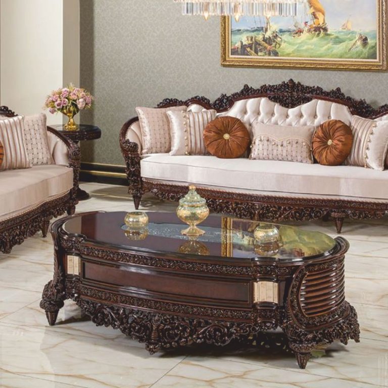 Table basse baroque de luxe marron foncé / or 180 cm