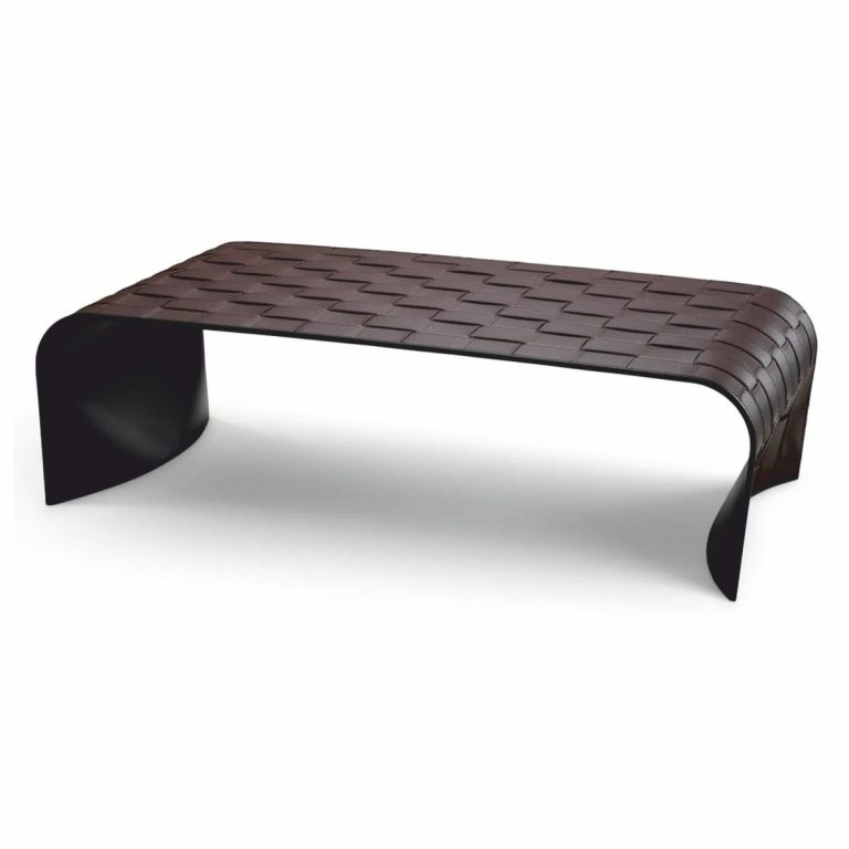 Table basse de luxe en métal avec similicuir marron foncé 120,5 cm