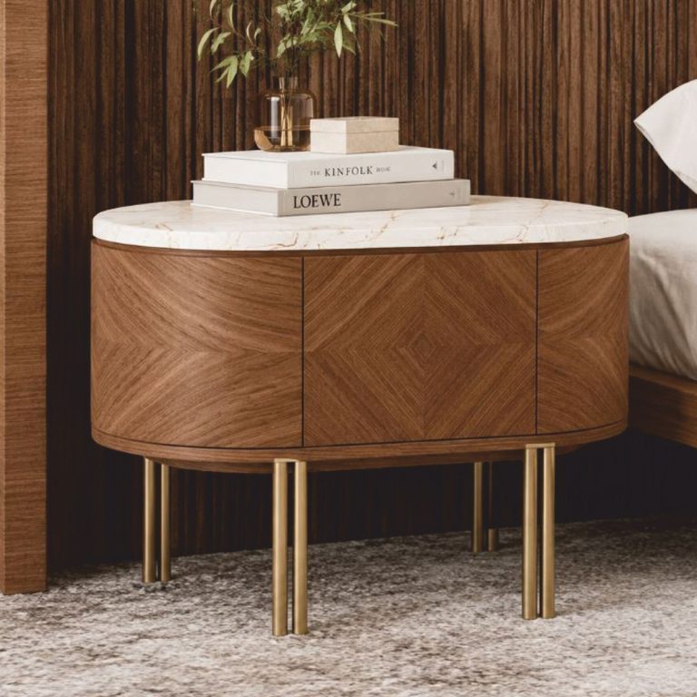 Table de chevet de luxe marron / blanc / laiton 83 cm